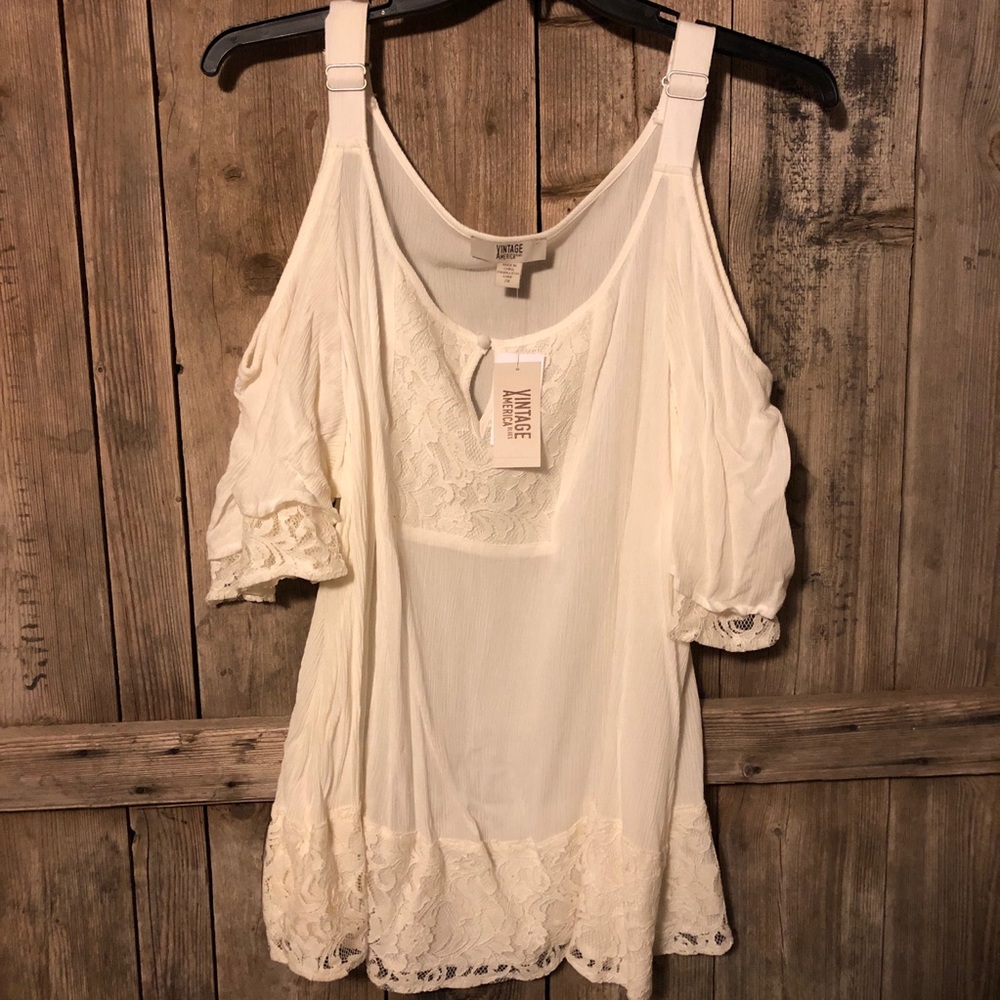 Vintage American Ruffle Lace Sleeve White top